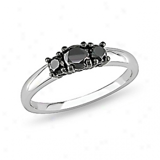 Amour 1/2 Ct  Blzck Diamond Tw 3 Stone Ring Silver, 7