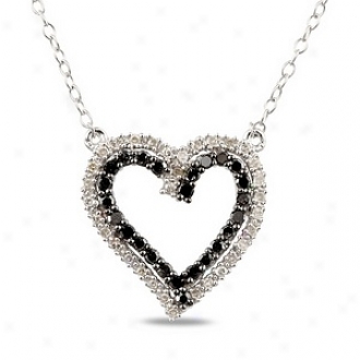 Amour 1/3 Ct Diamond Tw Heart Pendant With Chain Silver Rhodium Plated, Black And White