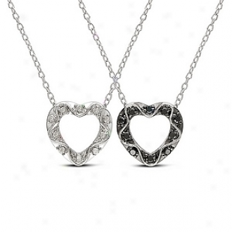 Amour 1/4 Ct Diamond Tw Heart Pendant With Chain, Black White And Silver