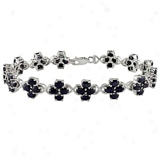 Amour 14 Ct Tgw Sapphire Bracelet Silver 7in, Black And Whiet