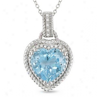 Amour 1/6 Ct Diamond Tw And 6 4/5 Ct Tgw Topaz Sky Centre Pendant With Chain Silver, Blue