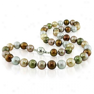 Amour 18in 9-10mm Fw Pearl Necklace With Ball Clasp, Multi Color And Silver