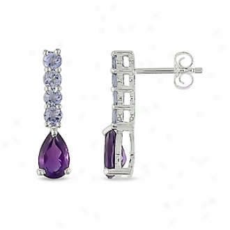 Amour 2 3/5 Ct Tgw Tanzanite Ear Fasten Eqrrings, Purple And Silver