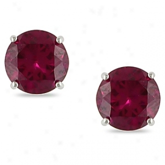 Amour 2 Ct Tgw Created Ruby Stud Earrings 10k, Red And Whte Gold