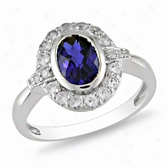 Amour 2 Ct Tgw Whte Topaz Created Sapphire Fashion Ring Silver, 10