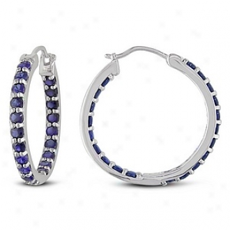 Affair of gallantry 3.6 Ct Tgw Created Sapphire Hoop Earrings, Silver And White