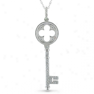 Amoour 3/8 Ct Tgw Cubic Zirconia Key Pendant With Chain, White And Silver