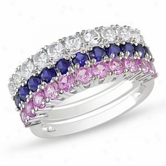Amour 3pcs Set Of Silver 3ct Tgw 2.5mm Rd Created Sapphire Rings, 9