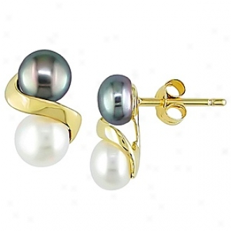 Affair of gallantry 5.5 -  6Mm Freshwater Pearl Ear Pin Earrings 10k, Black And White