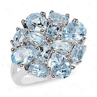 Amour 6 Ct Tgw Blue Topaz - Sky White Topaz Fashiob Ring Silver, 10