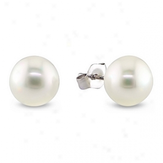 Amour Pearl Earrings W/  7.5-8mm Fw Button Stainless Steel Hypo-allergenic Backs, Pure