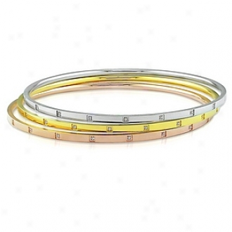 Amour Set Of 3 - 8.5in Stainless Steel Bangles With Cubic Zirconia, Multi Color