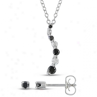 Amour Silver 1/3ct Tdw Diamonds Pendant & Earrings W/ Connected series, Mourning And White