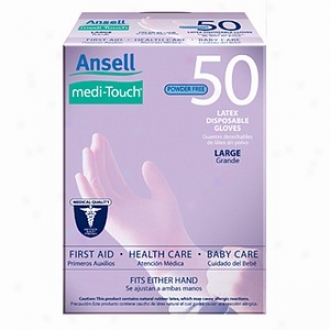 Ansell Medi-touch Powder Free Latex Disposable Gloves, Large