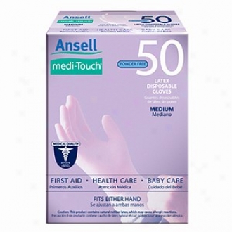 Ansell Medi-touch Powder Free Latex Disposable Gloves, Medium