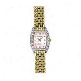 Armitron Watch Ladies Goldtone Link Bracelet Watch With Crystals