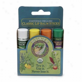 Badger Classic Lip Balm Sticks, Unscented, Ginger Lemo, Tangerine  & Invent