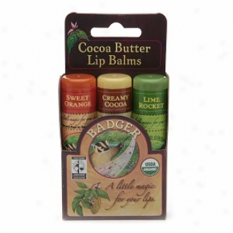 Badger Cocoa Butter Lip Balms, Sweet Orange, Quick~ Rocket  & Creamy Cocoa