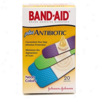 Band-aid Plus Antibiotic Adhesive Bandagws Plus Antibiotic, Neon, Assorted Sizes