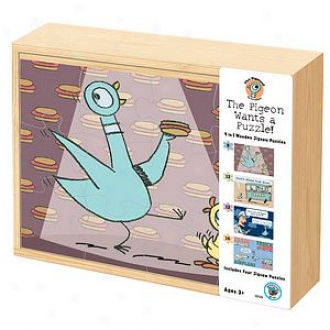 Bepuzzled The Pigeon Wants A Puzzle!-4 In 1 Wooden Jigsaw Puzzles Ages 3+