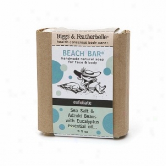 Biggs & Featherbelle Beach Bar, Handmade Natural Bar Soap For Face & Body, Ecfoliqte:  Sea Sal, Adzuki & Eucalyptus