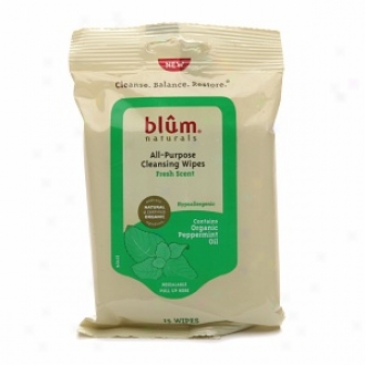 Blum Naturals All Purpose Cleansing Wipes - Raw Scent, Contains Organic Peppermint Oil
