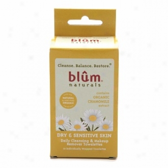 Blum Naturals Daily Cleansing & Makeup Remover Towelettes, Dry & Sensitive Skin, Contains Organic Chamomile Extract