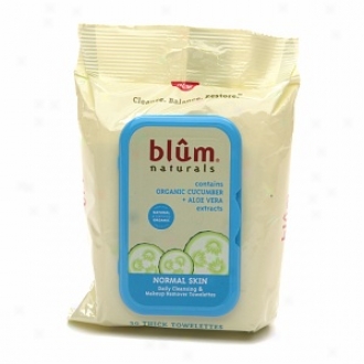 Blum Nathrals Daily Cleansing & Makeup Rekover Towelettes, Normal Skin