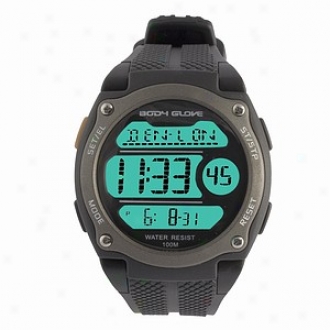 Body Glove Hinj Chronograph Digital Watch, Black Gray With Orange Accents