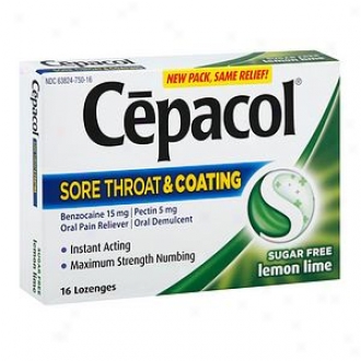 Cepacol Sugar Free Sore Throat + Coating Oral Pain Reliever Lozenges, Lemon Lime