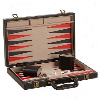 Chh 15  Black Leatherette Backgammon Blk/red Points