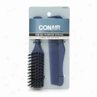 Conair Brussh Styling Essentials Brush & Comb Set, Compact Size For Tdavel