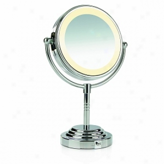 Conair Round Double Sided Lighted Makeup Mirror, Polished Chrome