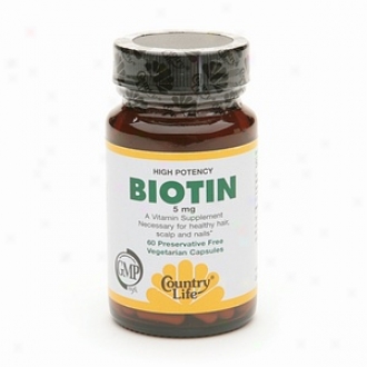 Country Life High Potency Biotin, 5mg, Preservative Free Vegetarian Capsules