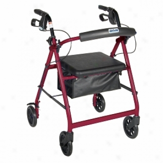 Drive Medical Alumin8m Rollator Fold Up, Removable Back Support, Pae Seat, 6  Casters Red