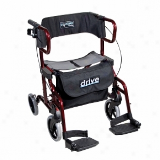 Drive Medical Diamond Deluxe Aluminum Transport Wheelchair Rollator Cherry Red