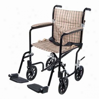 Drive Medical Fly-weight Transport Chair, Black Frame/tan Plaid Upholstery