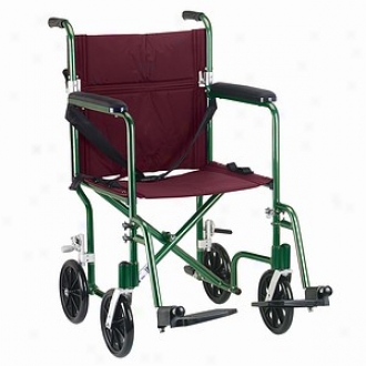 Drive Medical Fly-weight Transport Chair, Green Frame/burgundy Upholstery