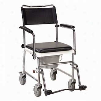 Drive Medical Portable Upholstered Wheeled Drop Arm Commode Chrome