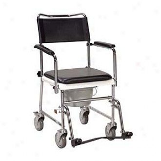 Drive Medicinal Portable Upholstered Wheeled Drop Arm Commode Silvervein