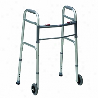 Duro-med Two-button Release Folding Walker With Wheels, White