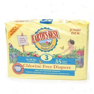 Earth's Best Tendercare Chlorine Frree Diapers, Size 3 16-23 Lb, 140 Ea