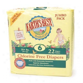 Earth's Best Tendercare Chlorine Free Diapers, Size 6, 35+ Lb, 88 Ea
