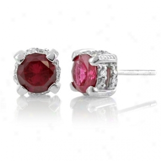 Emitations Anna's Fancy Round Cut Stud Earrings Wedding Jewelry, Synthetic Ruby