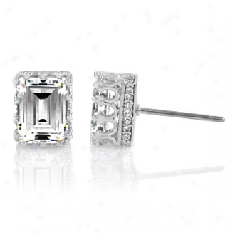 Emitations Armina's Emerald Cut Cz Crown Stud Earrings - 1.5 Ct, Silver Tone