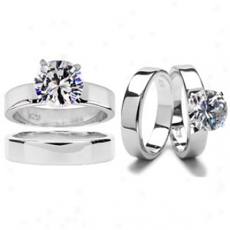 Emitations Ashlybn's Polished Cz Solitaire Wedding Ring Set, 9
