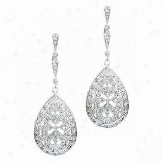 Emitatlons Ava's Antique Pear Shape Cz Dangle Earrings, Silver