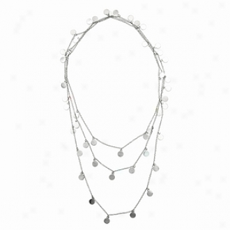 Emitations Ayla's 60 In. Brushed Dangle Disc Layered Necklace, Silvrr