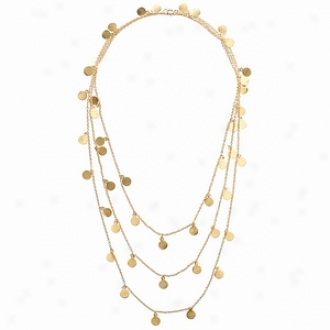 Emitations Aylas 60 In. Brushed Gold Plated Dangle Disc Layered Necklace, Gold