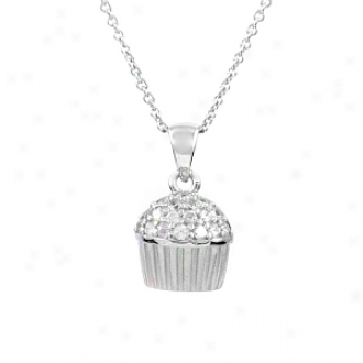 Emitations Baker's Cz Pave Cupcake Necklace With Back, Silver